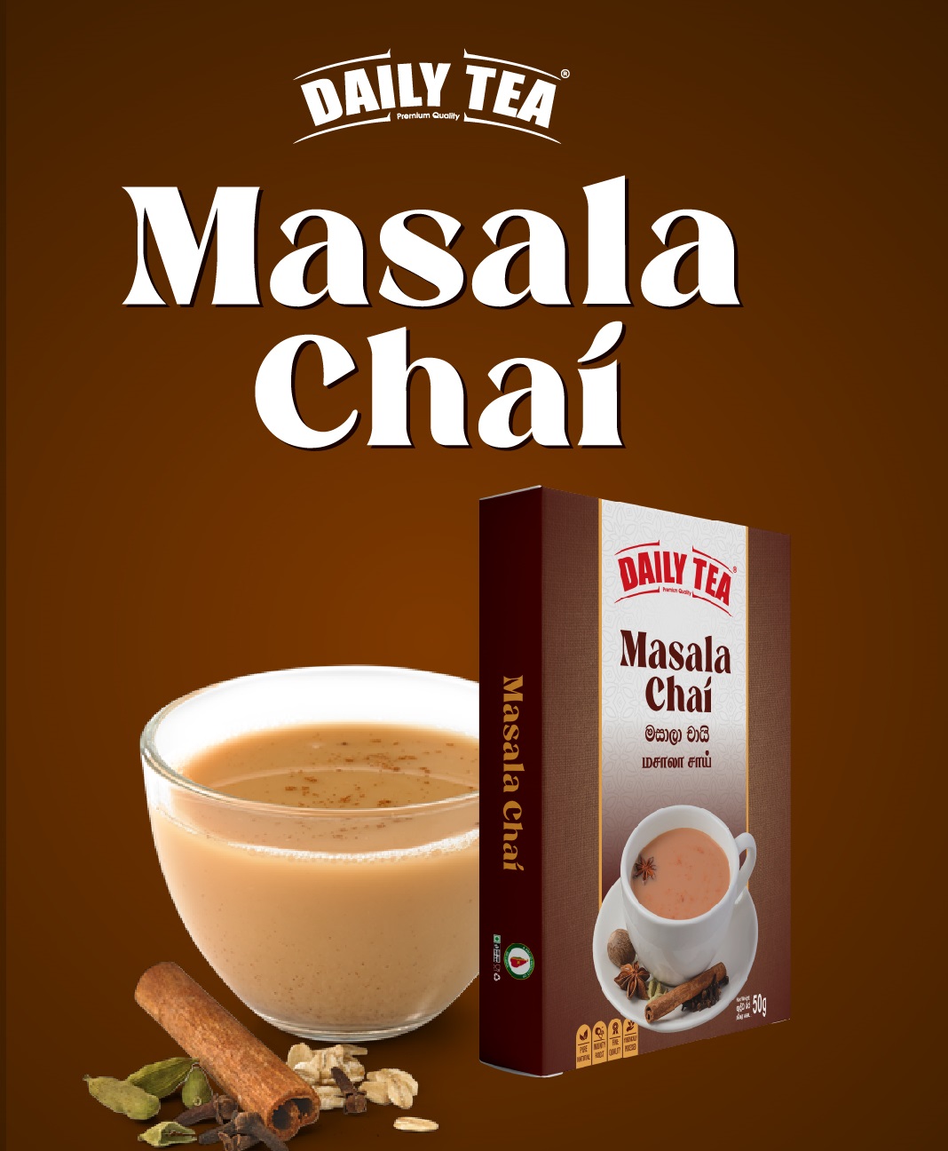 Daily Tea Masala Chai 50G Box 100% Natural Spices Ceylon Tea Immunity Boost Herbal Tea